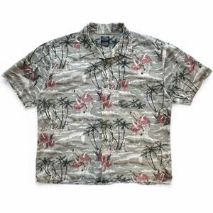 Vintage Pacific Coast Highway Hawaiian Hula Tropical AOP Surf Shirt Button Up L